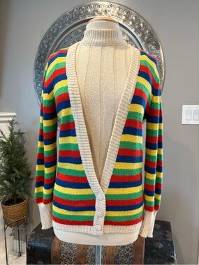 Rare 1970’s Herald House Colorful Mod Striped Cardigan Sweater Set